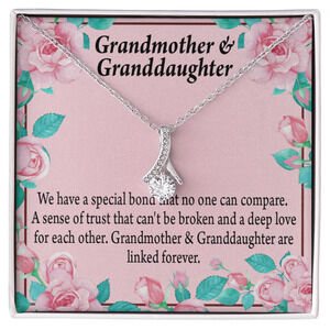 To My Granddaughter Special Bond Ribbon Necklace Silver Tone Standard Box